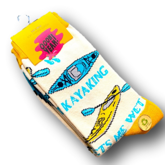 3/$15 "Kayaking Gets Me Wet" Funny Novelty Crew Socks - NWT - Picture 3 of 3